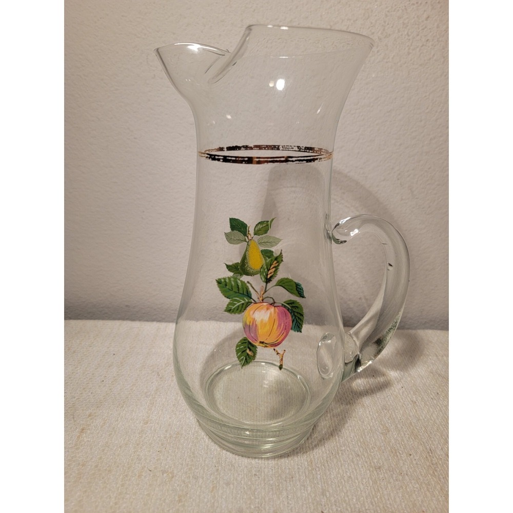 Vintage Fruit Pitcher 1960's West Virginia Glass Company 11"‎ Tall Apple Pear
